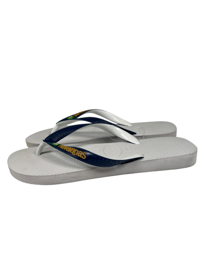 Havaianas Unisex White/Blue Brasil Casual Flip Flops - Women's 9/10 image 5