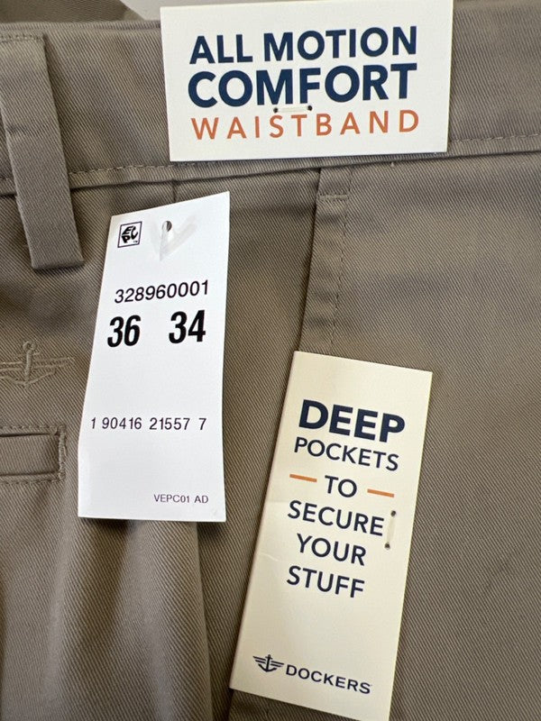 Dockers Men's Beige Classic Fit Stretch Performance Khaki Dress Pants - 36x34 image 4