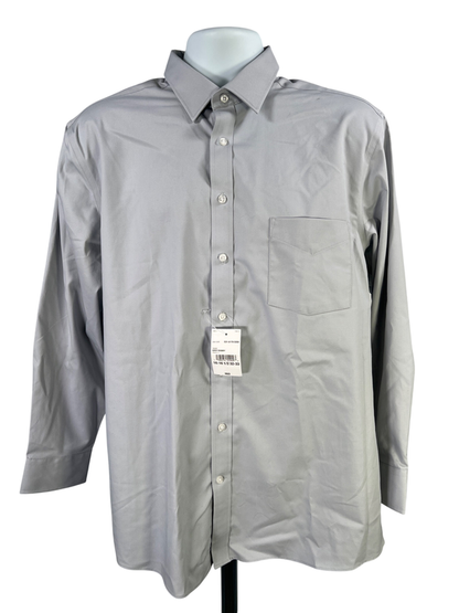 Stafford Men's Gray Sweat Repel Regular Fit Long Sleeve Button Up Shirt - L
