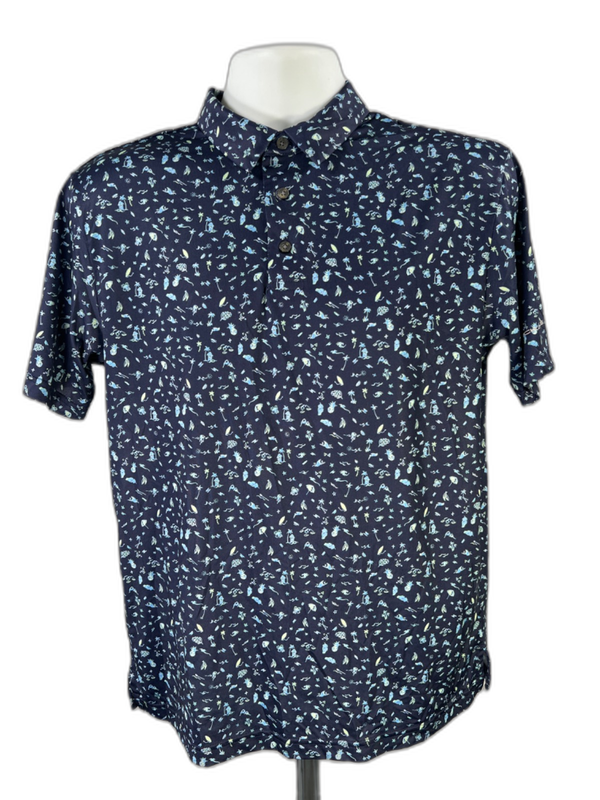 Nicklaus Men's Blue Short Sleeve Tropical Golf Polo Shirt - S
