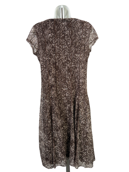 Coldwater Creek Women's Brown Lace Print Cap Sleeve Sheath Dress - M image 2