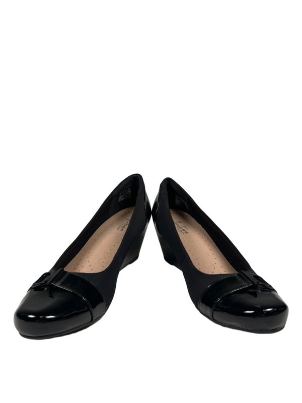 Clarks Women's Black Flores Poppy Patent Leather Wedge Pump Heels - 8 image 6