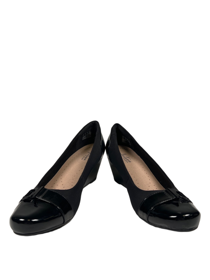Clarks Women's Black Flores Poppy Patent Leather Wedge Pump Heels - 8 image 6