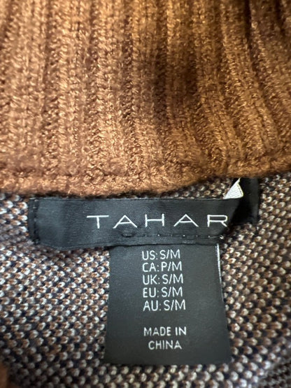 Tahari Women's Brown/Blue Plaid Full Zip Sleeveless Sweater Jacket - S/M image 3