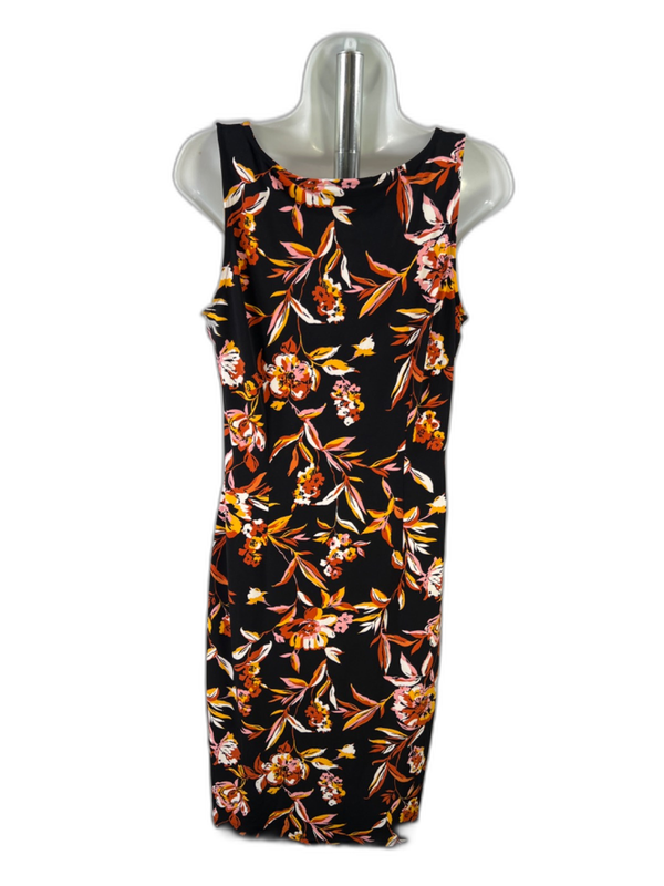 White House Black Market Women's Black/Orange Floral Sleeveless Midi Dress - 10 image 2