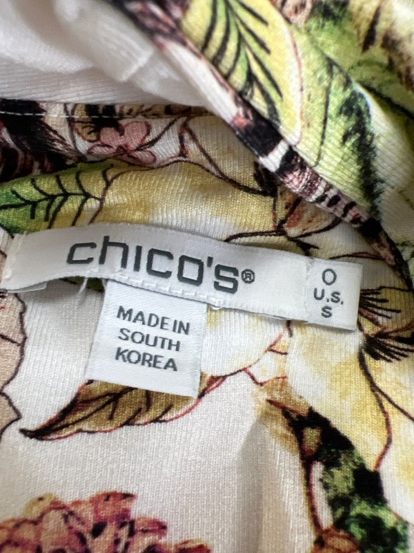 Chico's Women's White/Multicolor Floral 3/4 Sleeve V-Neck Shirt - 0/US S image 3