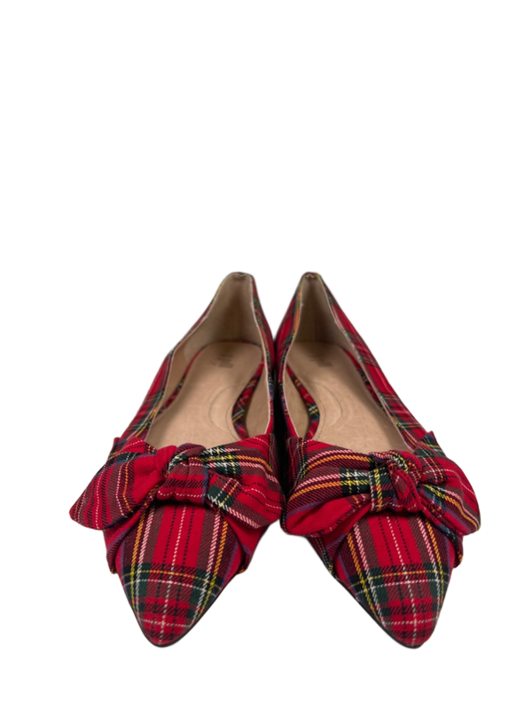 J.Jill Women's Red Holiday Plaid Pointed Bow Toe Flats - 10 image 2
