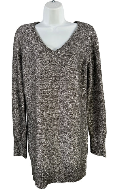 White House Black Market Women’s Black Long Sleeve Sequin Tunic Sweater - S image 2