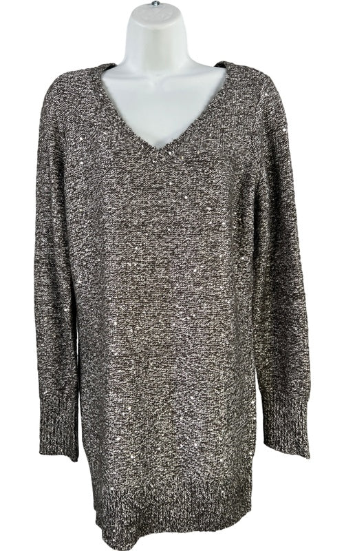White House Black Market Women’s Black Long Sleeve Sequin Tunic Sweater - S image 2