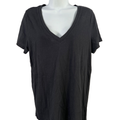 J.Crew Women's Black Short Sleeve Slub Cotton V-Neck T-Shirt - L