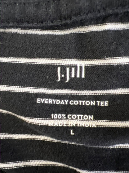 J Jill Women's Black/White Striped Everyday Cotton Short Sleeve Tee Shirt - L image 3