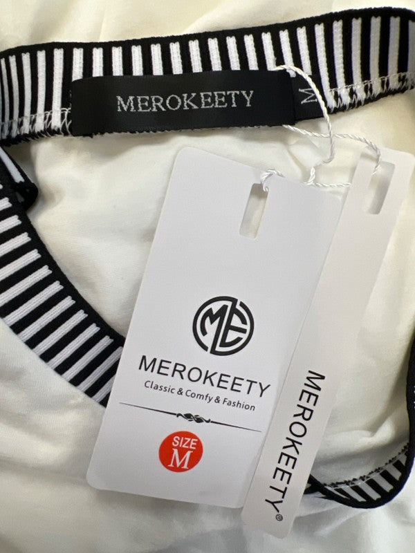 Merokeety Women's White/Black Striped Sleeveless Midi Dress - M image 3