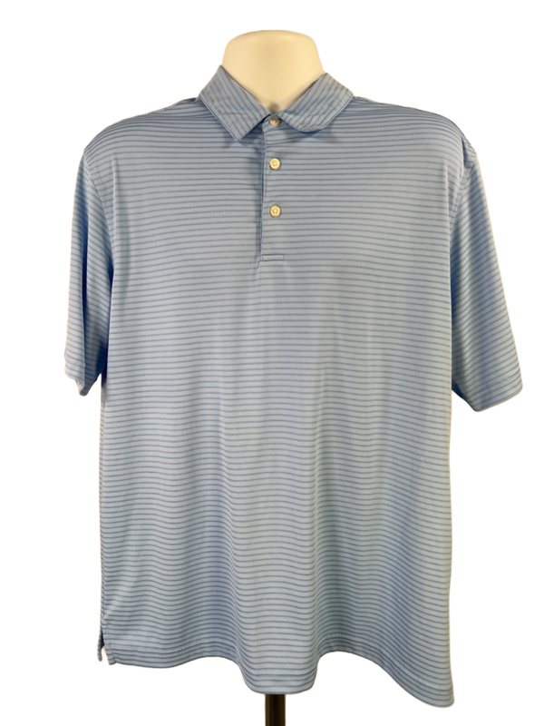 Walter Hagen Men's Blue Striped Essential Short Sleeve Golf Polo Shirt - L