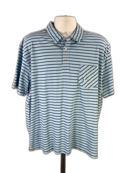 Chaps Men's Blue Striped Short Sleeve Polo Shirt - XXL