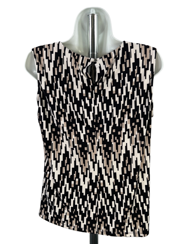Calvin Klein Women's Black/White Pleated Front Sleeveless Blouse - L image 2