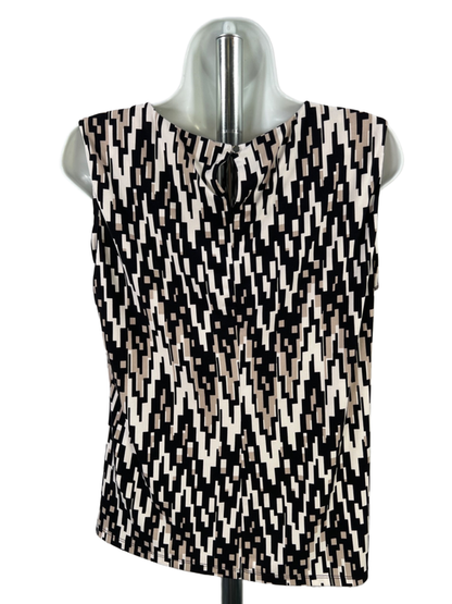 Calvin Klein Women's Black/White Pleated Front Sleeveless Blouse - L image 2