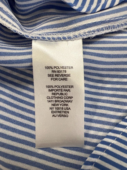 Tahari Women's White/Blue Stripe Ruffle Trim Button Up Blouse - M image 4