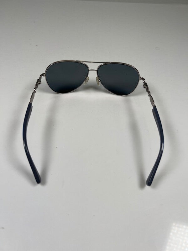 Coach Women's Blue/Silver Chain Link Design Aviator Sunglasses W/ Case image 2