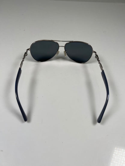 Coach Women's Blue/Silver Chain Link Design Aviator Sunglasses W/ Case image 2