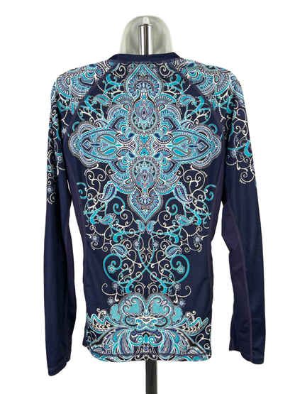 Athleta Women's Blue Paisley Rashguard Long Sleeve Athletic Swim Shirt - S image 2