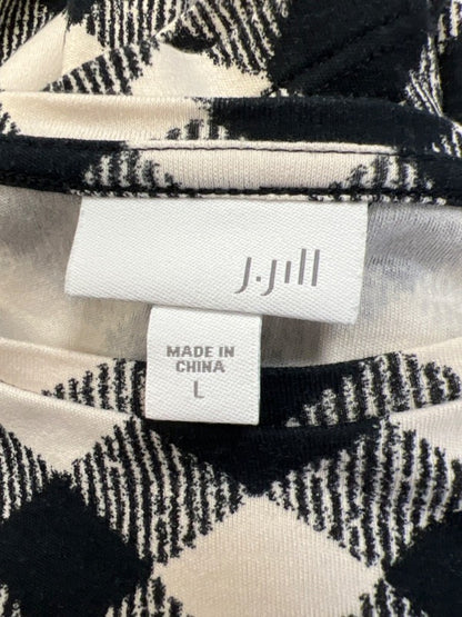 J Jill Women's Black/white Plaid Basic Elbow Sleeve Tee Shirt - L image 3