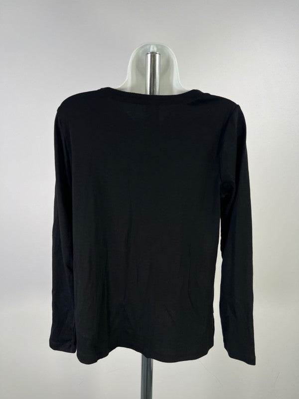 J Jill Women's Black Cotton Crew Neck Long Sleeve Tee Shirt - M image 2