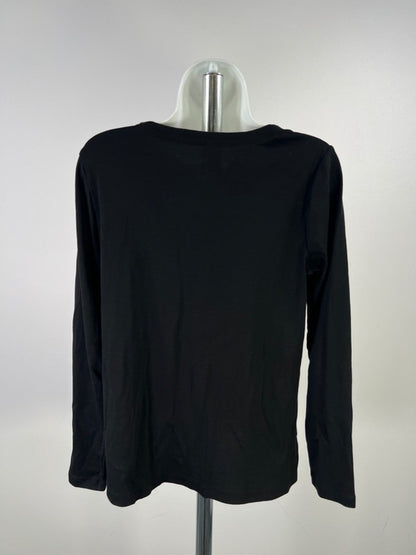 J Jill Women's Black Cotton Crew Neck Long Sleeve Tee Shirt - M image 2