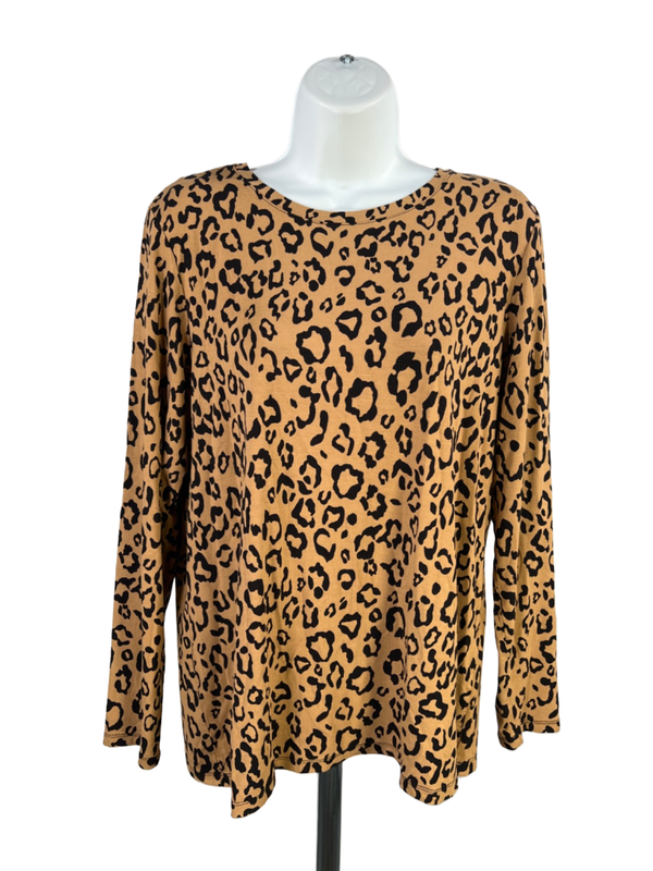 Chico's Women's Tan/Black Leopard Print Long Sleeve Shirt - 2/US L