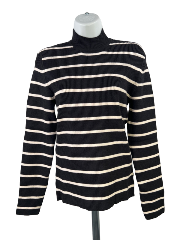 American Eagle Outfitters Women's Black/White Striped Long Sleeve Sweater - XL