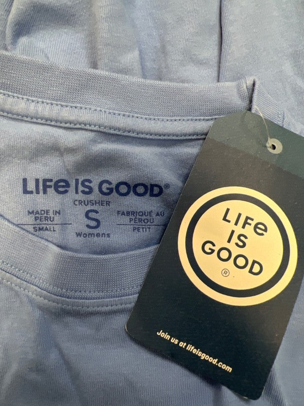 Life Is Good Women's Blue Crusher Flower Graphic Short Sleeve Tee Shirt - S image 3