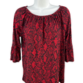 Michael Kors Women's Red/Black Snakeskin Print Flare Sleeve Blouse - S