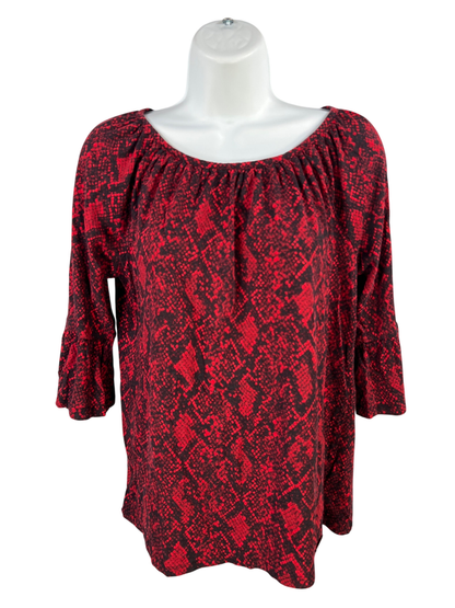 Michael Kors Women's Red/Black Snakeskin Print Flare Sleeve Blouse - S
