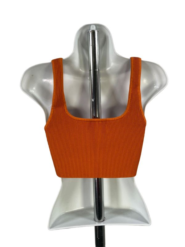 Babaton Women's Orange Ribbed Crop Tank Top - M image 2