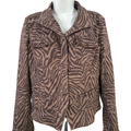 White House Black Market Women's Brown Zebra Print Denim Jean Jacket - 12