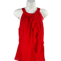 White House Black Market Women's Red Ruffle Detail Sleeveless Tiered Blouse - 4