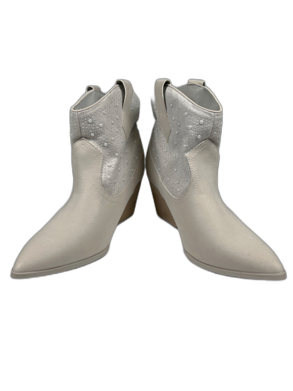 MIA Women's White/Cream Pearl Studded Ankle Western Boots - 7.5 image 6