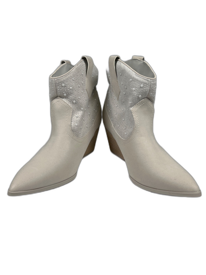 MIA Women's White/Cream Pearl Studded Ankle Western Boots - 7.5 image 6