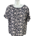 Pure J Jill Women's Blue/White Linen Floral Tee Shirt - M
