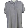 Adidas Women's Blue/White Striped Short Sleeve Golf Polo Shirt - XL