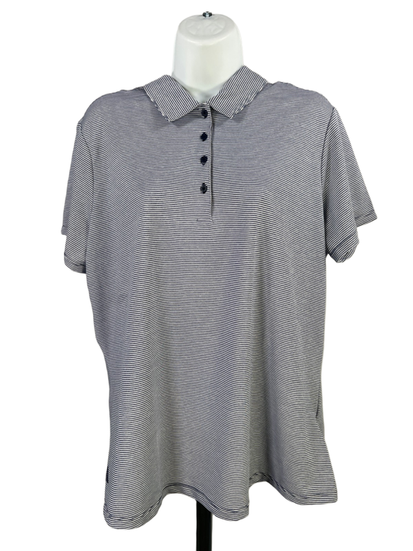Adidas Women's Blue/White Striped Short Sleeve Golf Polo Shirt - XL