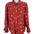 Lauren Conrad Women's Red/White Polka Dot Long Sleeve Button Up Blouse - L