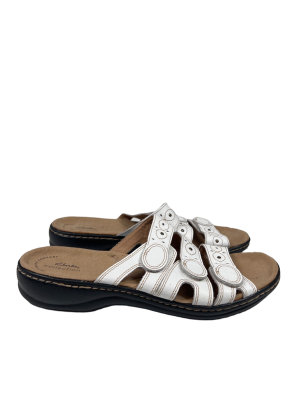 Clarks Collection Women's White Leisa Cacti Strappy Hook-And-Loop Sandals - 9