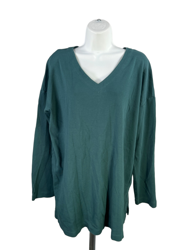J Jill Women's Green V Neck Tunic Long Sleeve Shirt - L Tall