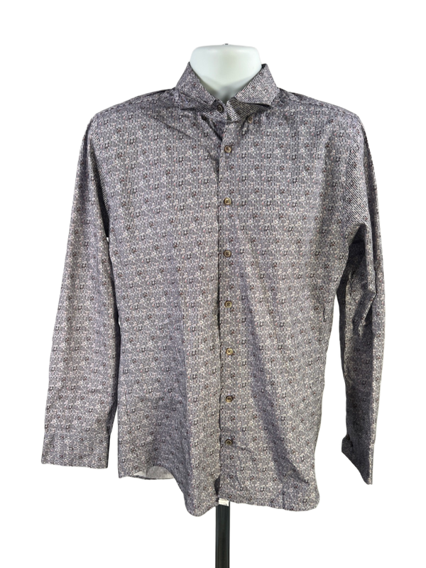 Haupt Men's Blue Striped/Floral Button Up Dress Shirt - M/ 39-40