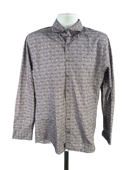 Haupt Men's Blue Striped/Floral Button Up Dress Shirt - M/ 39-40