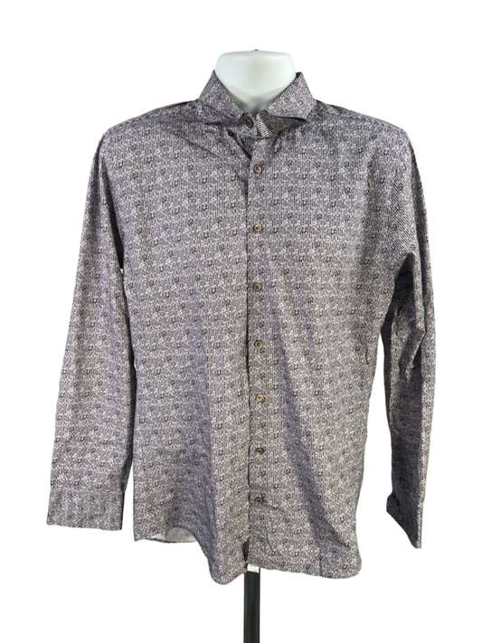 Haupt Men's Blue Striped/Floral Button Up Dress Shirt - M/ 39-40