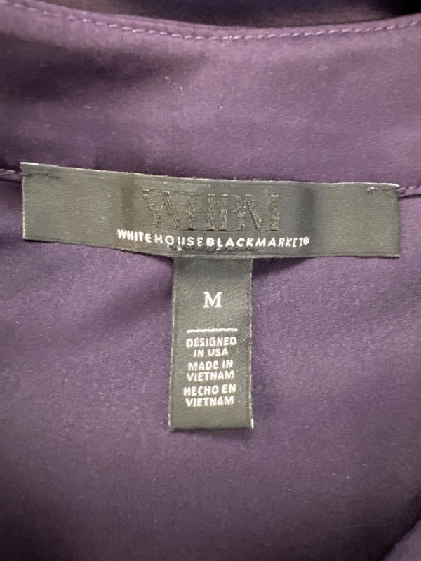 White House Black Market Women's Purple Satin V Neck Long Sleeve Blouse - M image 3