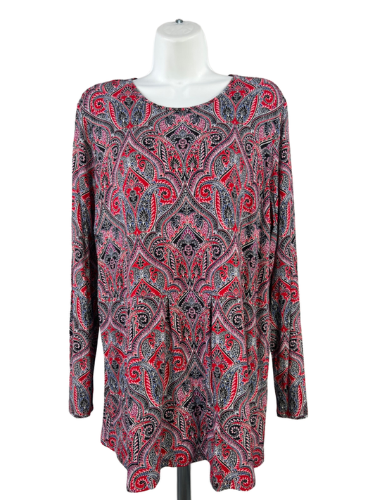 J. Jill Women's Red Paisley Long Sleeve Wearever Tunic Top - L