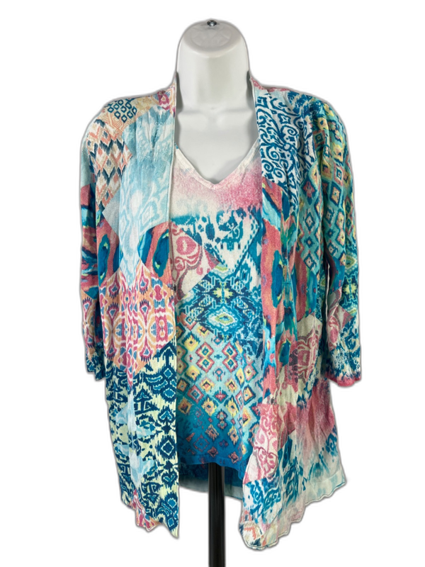 Chico's Women's Blue Tank Top with 3/4 Sleeve Cardigan Set - 0/US S