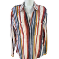 Cloth and Stone Women's Blue/White Striped Long Sleeve High-Low Blouse - S
